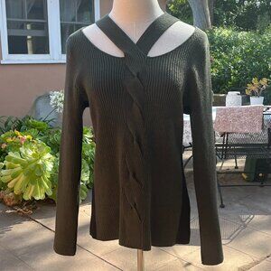Liverpool Los Angeles Forest Green Ribbed/Cutout Sweater  Size  Large